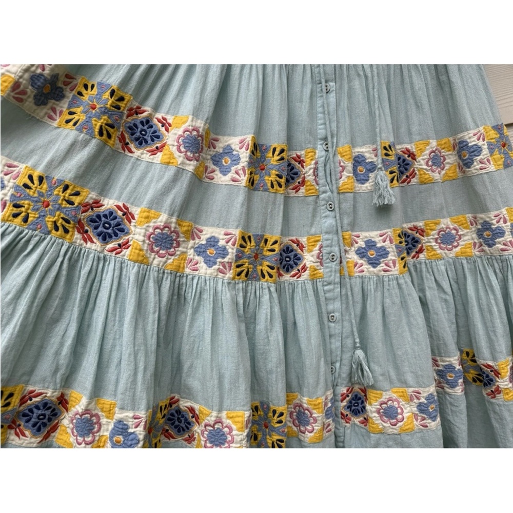 Embroidered Maxi Dress in Blue and Yellow